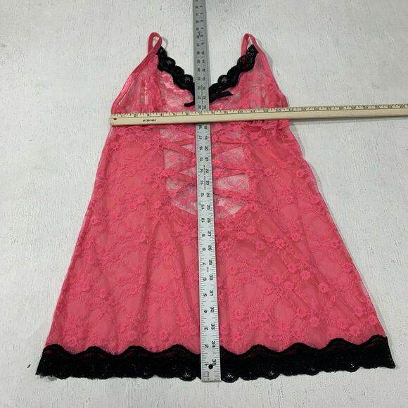 Seven 'Til Midnight Teddy Women's One Size See Through Pink Black Lace Chemise - Picture 6 of 11
